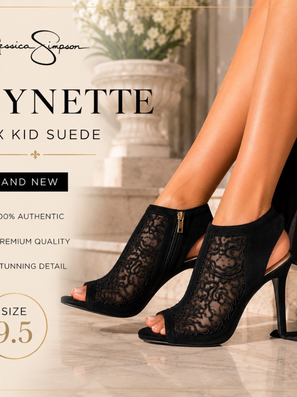 Jessica Simpson Nynette Lux Kid Suede Peep Toe Heels Black Size 9.5 NIB